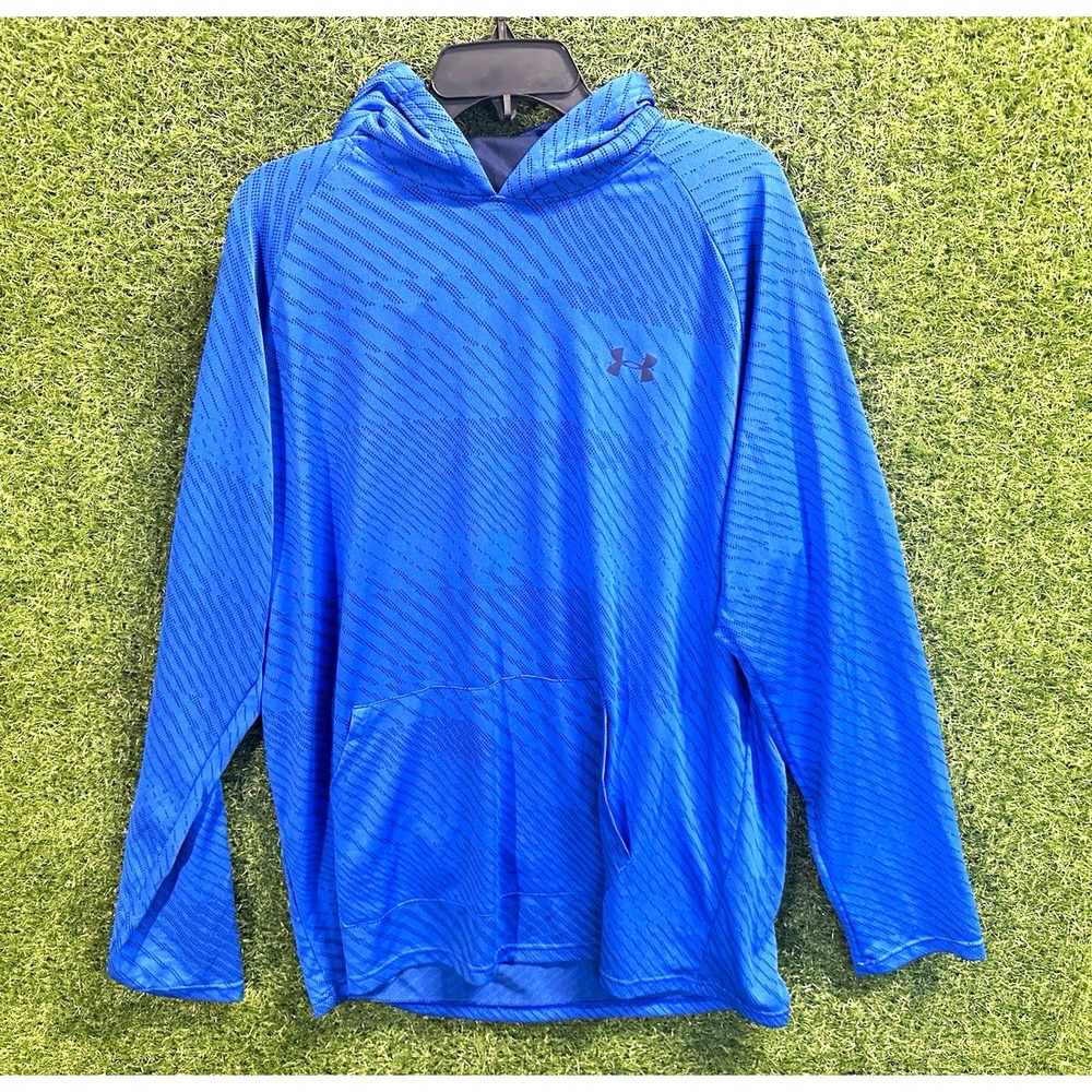 Under Armour HeatGear Men's Blue Pullover Hoodie Long Sleeve Loose Fit 2XL